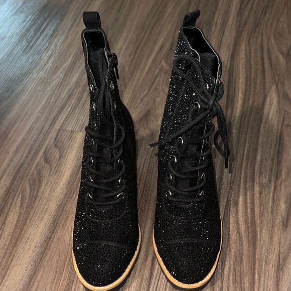 INC International Concepts Black Sparkle Lace-Up Boots - Picture 2 of 6